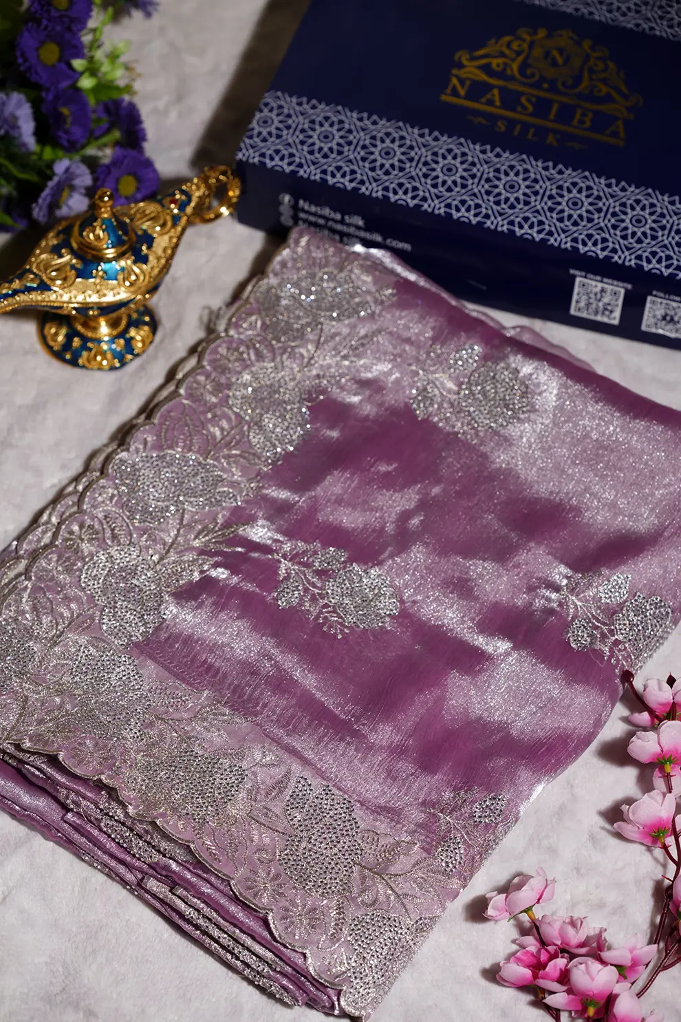 Powder Pink jemi Chu Georgette Sarwaski Stone party Saree